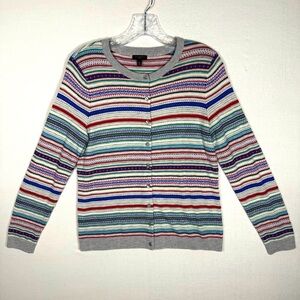 Talbots striped cardigan wool sweater medium petite fair isle Christmas primary